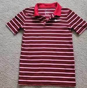Nike Kids Red and Black Striped Polo Shirt